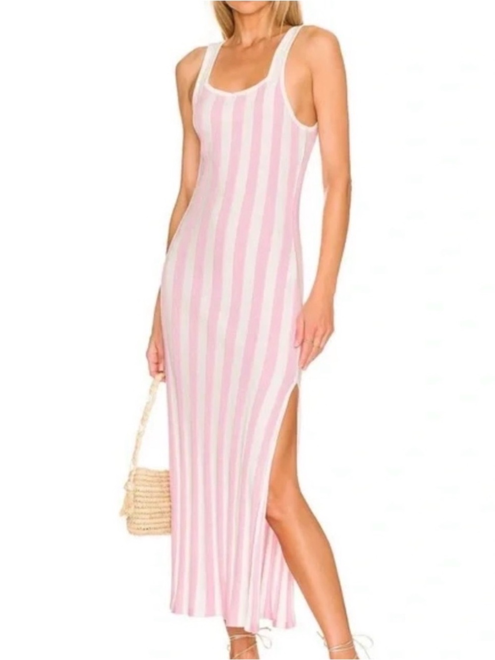 SOLID & STRIPED The Kimberly Striped Midi Dress Pink and White Size Medium